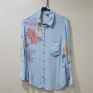 THE KIT. Floral Long Sleeve Women's Top - Light Blue